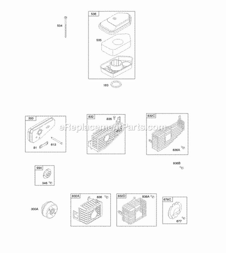 Air Cleaner Exhaust System Diagram and Parts List for  Briggs and Stratton Engine